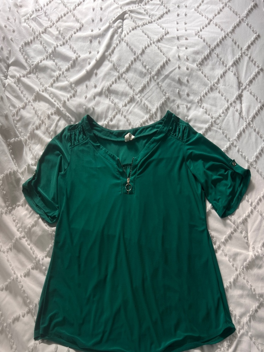PerSeption Concept Emerald Green Zip-Up Blouse Size XL